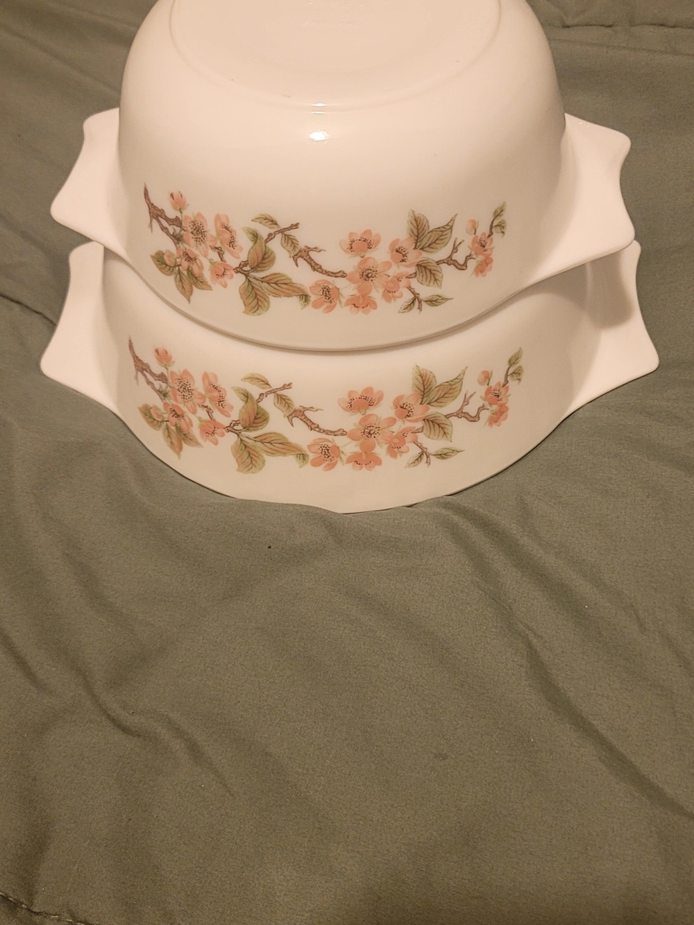 Vintage PYREX ENGLAND Cherry Blossom - Milk Glass Mixing Bowls EUC